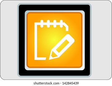 notepad with pencil yellow square web icon on grey background