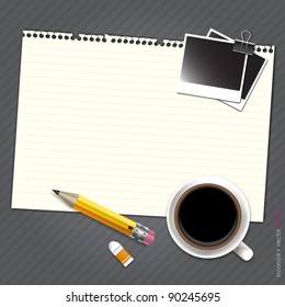 notepad with photo frame vector on gray background