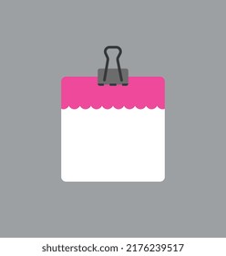 Notepad with pink borders and paper clips.