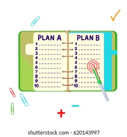 Notepad with plan a and b. Diary with  blank list. Isolated illustration. Vector EPS 10.  