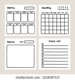 Notepad Planner (Memo, Weekly, Monthly, Check List) illustration vector set.