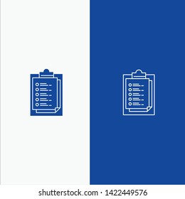Notepad, Report Card, Result, Presentation Line and Glyph Solid icon Blue banner Line and Glyph Solid icon Blue banner
