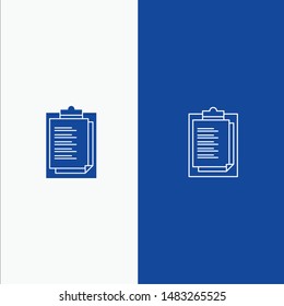 Notepad, Report Card, Result, Presentation Line and Glyph Solid icon Blue banner Line and Glyph Solid icon Blue banner