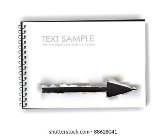 notepad and ripped paper design of arrow