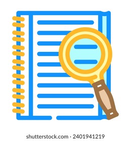 notepad search magnifying glass color icon vector. notepad search magnifying glass sign. isolated symbol illustration