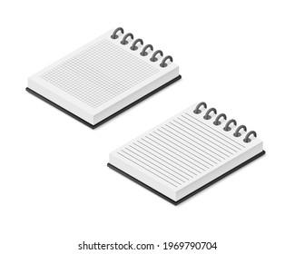 Notepad set. Colored isometric vector illustration. Isolated on white background.