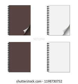 Notepad set whis curved paper on white background