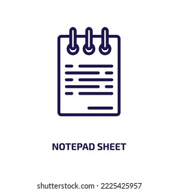icono de hoja de bloc de notas de otra colección. Hoja de bloc de notas lineal delgada, nota, icono de contorno de bloc de notas aislado en fondo blanco. Signo de hoja de notas de vector de línea, símbolo para web y móvil