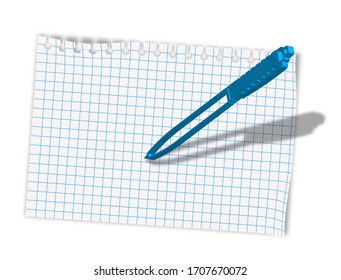 notepad sheet and sketchy ballpoint pen. Original template for daily notes. Reminder, design element. Isolated realistic vector