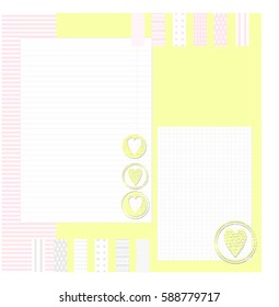 notepad sheet. variant design notebook, notebook. a heart. strip. cell. Printing a heart