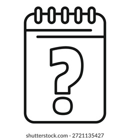 Bloc de notas que muestra el icono de signo de interrogación pidiendo respuesta, simple arte de línea en blanco y negro
