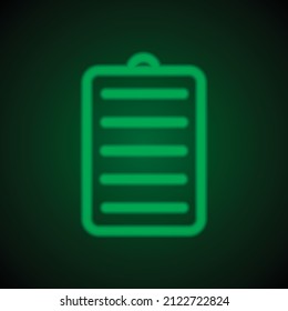 Notepad simple icon vector. Flat desing. Green neon on black background with green light.ai
