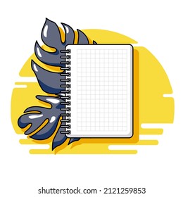 Notepad. Sketchbook. Leaves. Vector Illustration. Flat Style