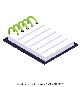 notepad with spiral office supply icon isometric style vector illustration