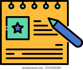 Bloco de Notas com Ícone de Estrela e Ilustração a Lápis