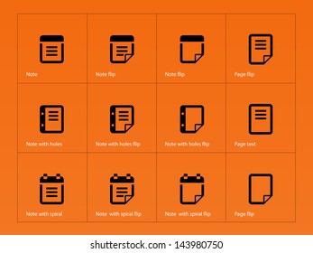 Notepad and sticky note icons on orange background. Vector Illustration.