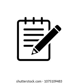 Notepad Symbol. Simple Flat Icon Of Paper And Pencil. Notebook With Some Text. Vector Illustration