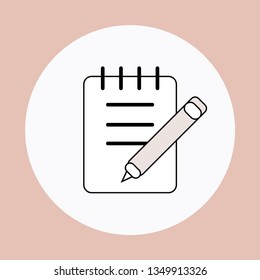 Notepad Symbol. Simple Flat Icon Of Paper And Pen. Notebook With Some Text. Vector Illustration