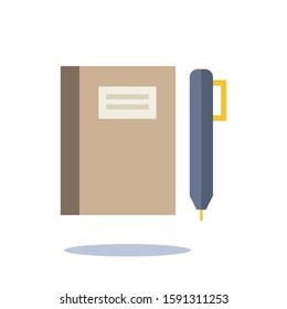 Notepad Symbol. Simple Flat Icon Of Paper And Pen. Notebook With Some Text. Vector Illustration