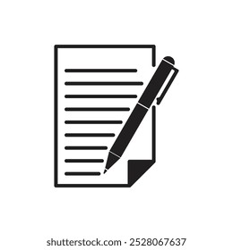 Notepad Symbol. Simple Flat Icon Of Paper And Pen. Notebook With Some Text. Vector Illustration