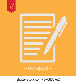 Notepad Symbol. Simple Flat Icon Of Paper And Pen. Notebook With Some Text. Vector Illustration
