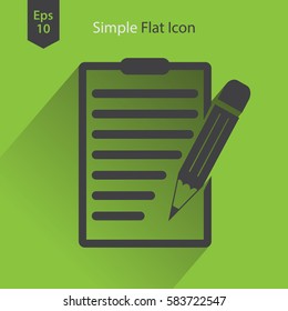 Notepad Symbol. Simple Flat Icon Of Paper And Pen. Notebook With Some Text. Vector Illustration