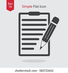 Notepad Symbol. Simple Flat Icon Of Paper And Pen. Notebook With Some Text. Vector Illustration
