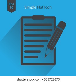 Notepad Symbol. Simple Flat Icon Of Paper And Pen. Notebook With Some Text. Vector Illustration