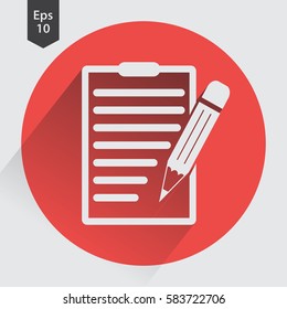 Notepad Symbol. Simple Flat Icon Of Paper And Pen. Notebook With Some Text. Vector Illustration