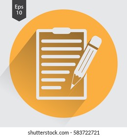 Notepad Symbol. Simple Flat Icon Of Paper And Pen. Notebook With Some Text. Vector Illustration