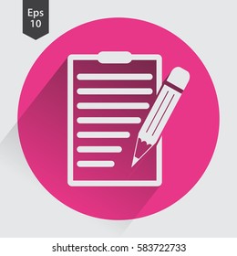 Notepad Symbol. Simple Flat Icon Of Paper And Pen. Notebook With Some Text. Vector Illustration