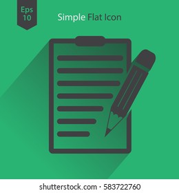 Notepad Symbol. Simple Flat Icon Of Paper And Pen. Notebook With Some Text. Vector Illustration