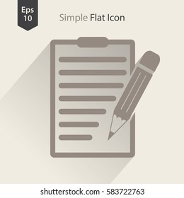 Notepad Symbol. Simple Flat Icon Of Paper And Pen. Notebook With Some Text. Vector Illustration