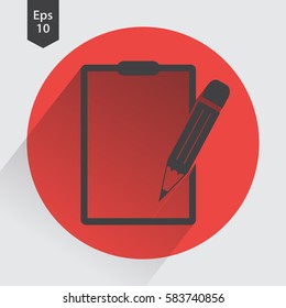 Notepad Symbol. Simple Flat Icon Of Paper And Pen. Notebook With Some Text. Vector Illustration