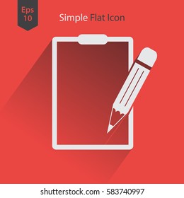 Notepad Symbol. Simple Flat Icon Of Paper And Pen. Notebook With Some Text. Vector Illustration