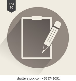 Notepad Symbol. Simple Flat Icon Of Paper And Pen. Notebook With Some Text. Vector Illustration