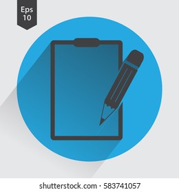 Notepad Symbol. Simple Flat Icon Of Paper And Pen. Notebook With Some Text. Vector Illustration