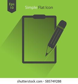 Notepad Symbol. Simple Flat Icon Of Paper And Pen. Notebook With Some Text. Vector Illustration