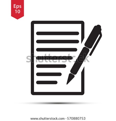 Notepad Symbol. Simple Flat Icon Of Paper And Pen. Notebook With Some Text. Vector Illustration