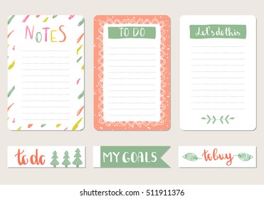 Notepad and tags for agenda. Vector illustration. Isolated.