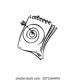 Notepad, target, arrow sketch vector illustration on a transparent background