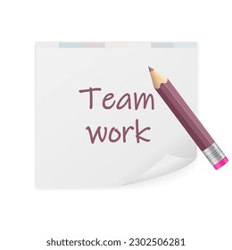 Notepad team work text on a white background. Vector illustration.