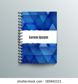 Notepad template with abstract blue background. Eps10 Vector illustration