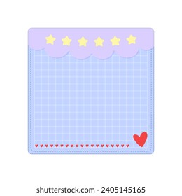 Notepad template. Page list notes organizing. Cute planner design with sticker, blank memo pad or nowaday notebook. Vector