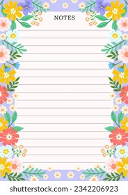 notepad template with retro floral elements