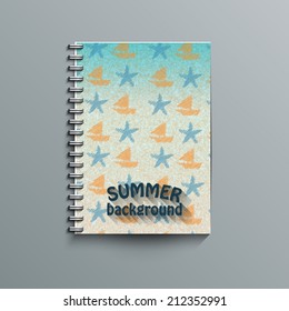 Notepad template with sea background. Eps10 Vector illustration