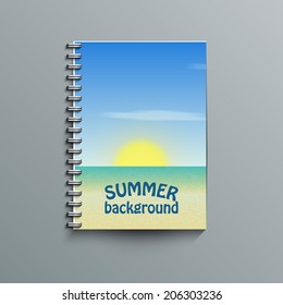 Notepad template with summer background. Eps10 Vector illustration