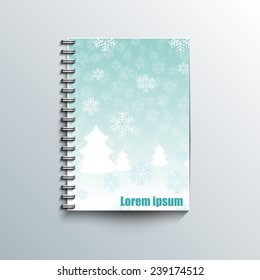 Notepad template with winter background. Eps10 Vector illustration