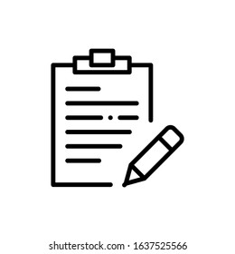 notepad or test or exam or document and pen icon vector. perfect notepad or document with pen vector - symbol. beautiful contract  element. web design and mobile design. premium quality.