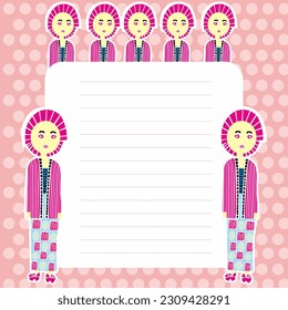 notepad with the theme of old Javanese nuances, with an old woman wearing a kebaya and jarik